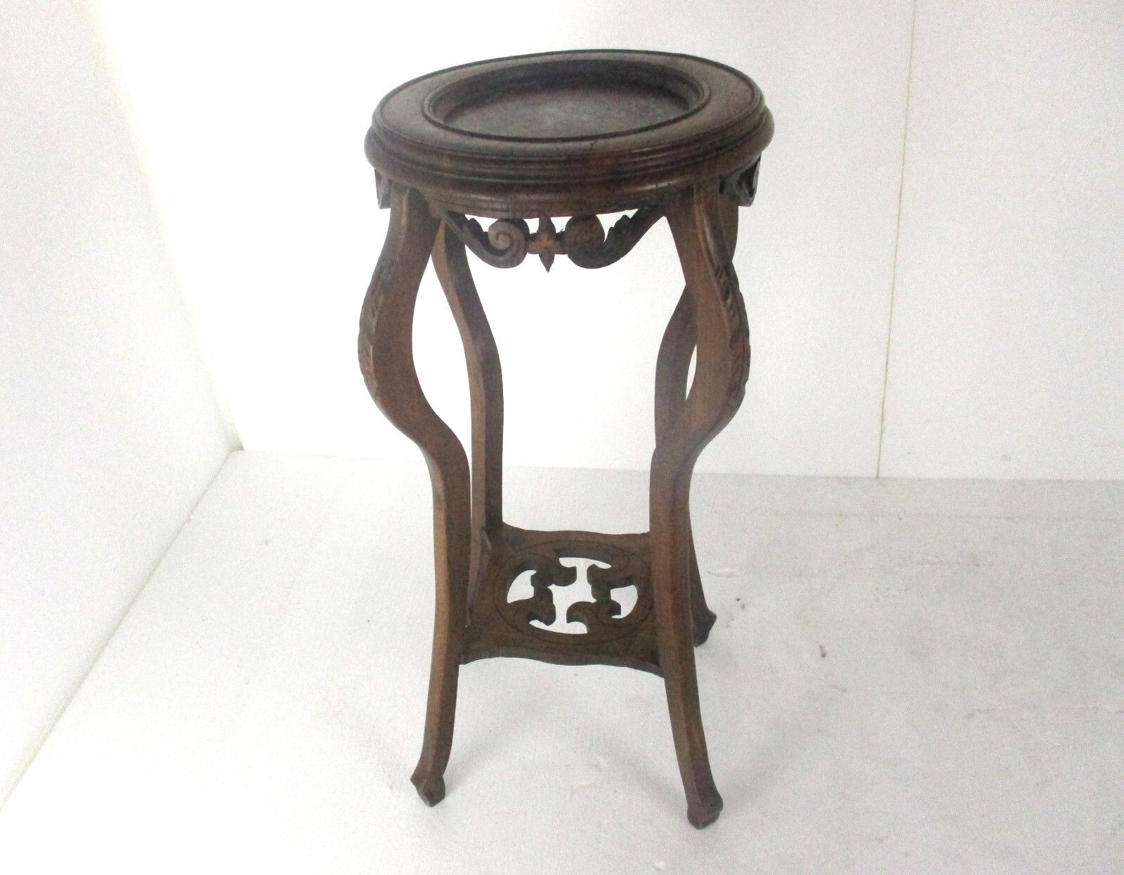 Large Carved Wood Marble Tops 2 Tier Plant Flower Bonsai Stand Pedestal Antique photo for sale