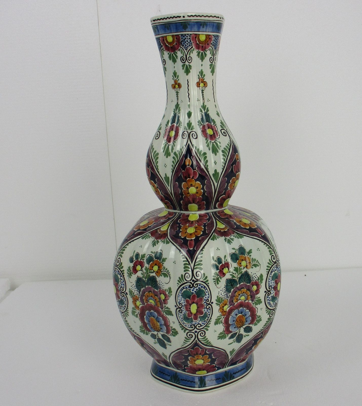 Xl Delft Holland Polychrome Porcelain  Vase Floral Design Marked 23.62" photo Home Decor