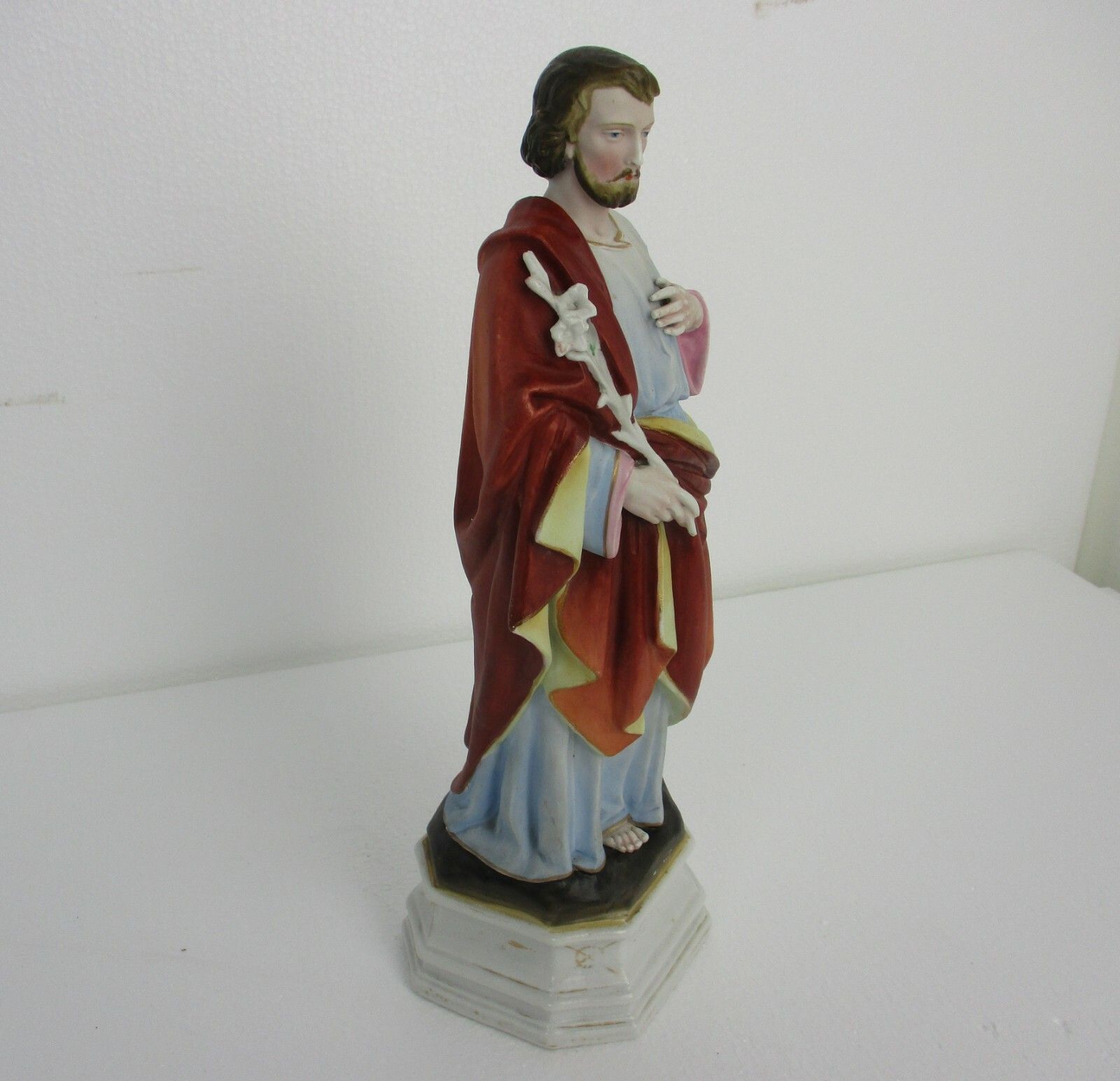 Antique Statue Saint Joseph Protector Of Homes  Bisque  Porcelain  Polychrome photo for sale
