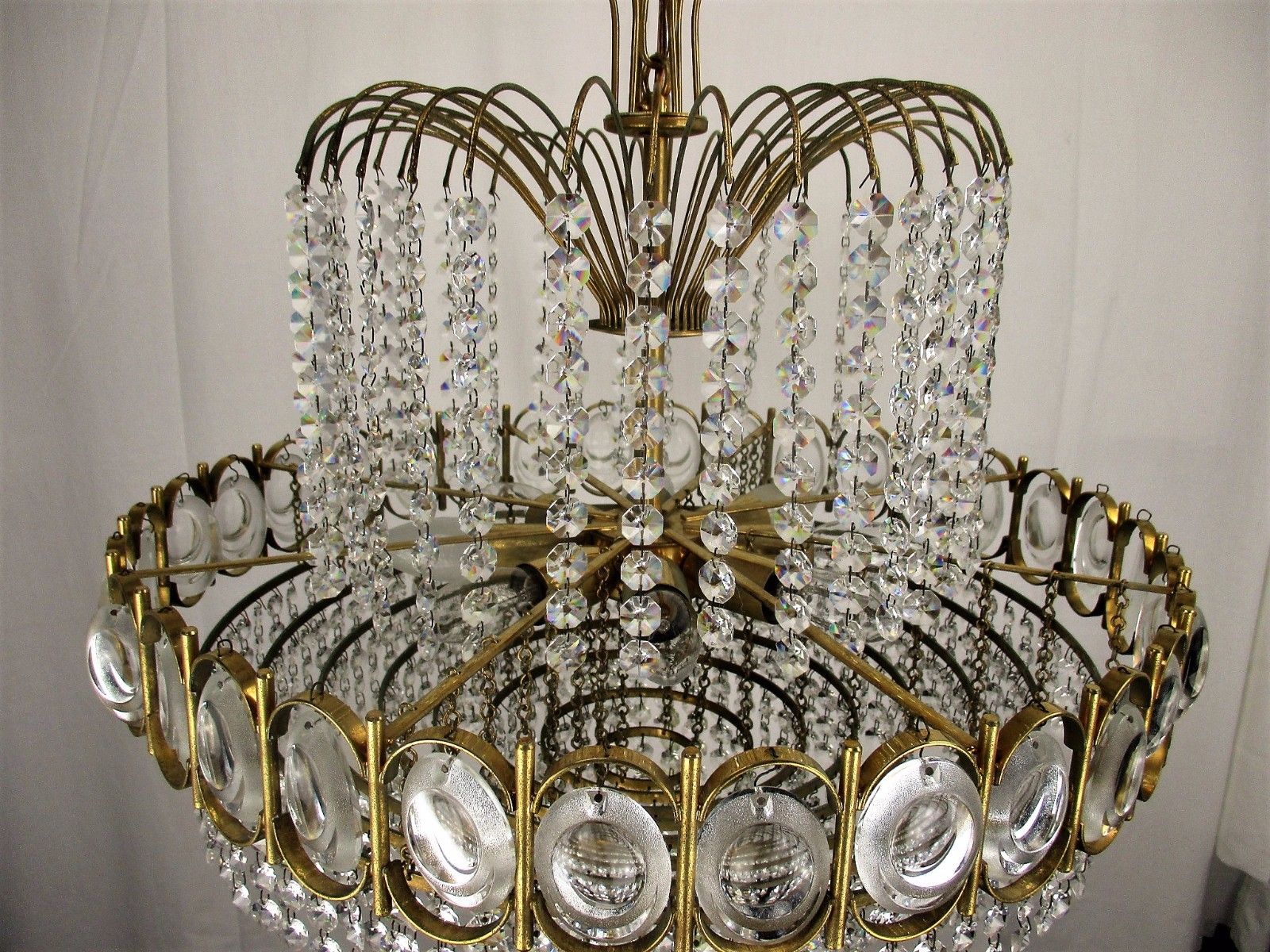 photo furniture Palwa Chandelier 8 Tier  Gold Plated Swarovski Crystal Prisms 1960s Germany Htf