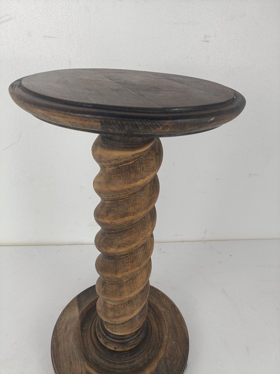 Impressive Large Pedestal Barley Twist Hand Carved Wood 50s Barn Country Style W photo for sale