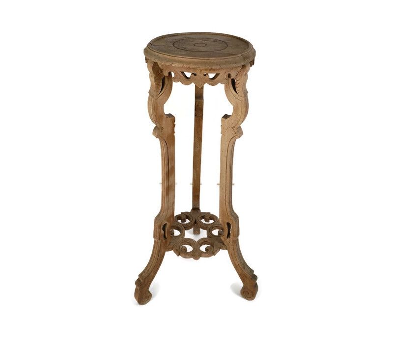 Sandblasted  Carved Wood Two Tier Pedestal Ornate Antique Plant Bonsai Table Sta