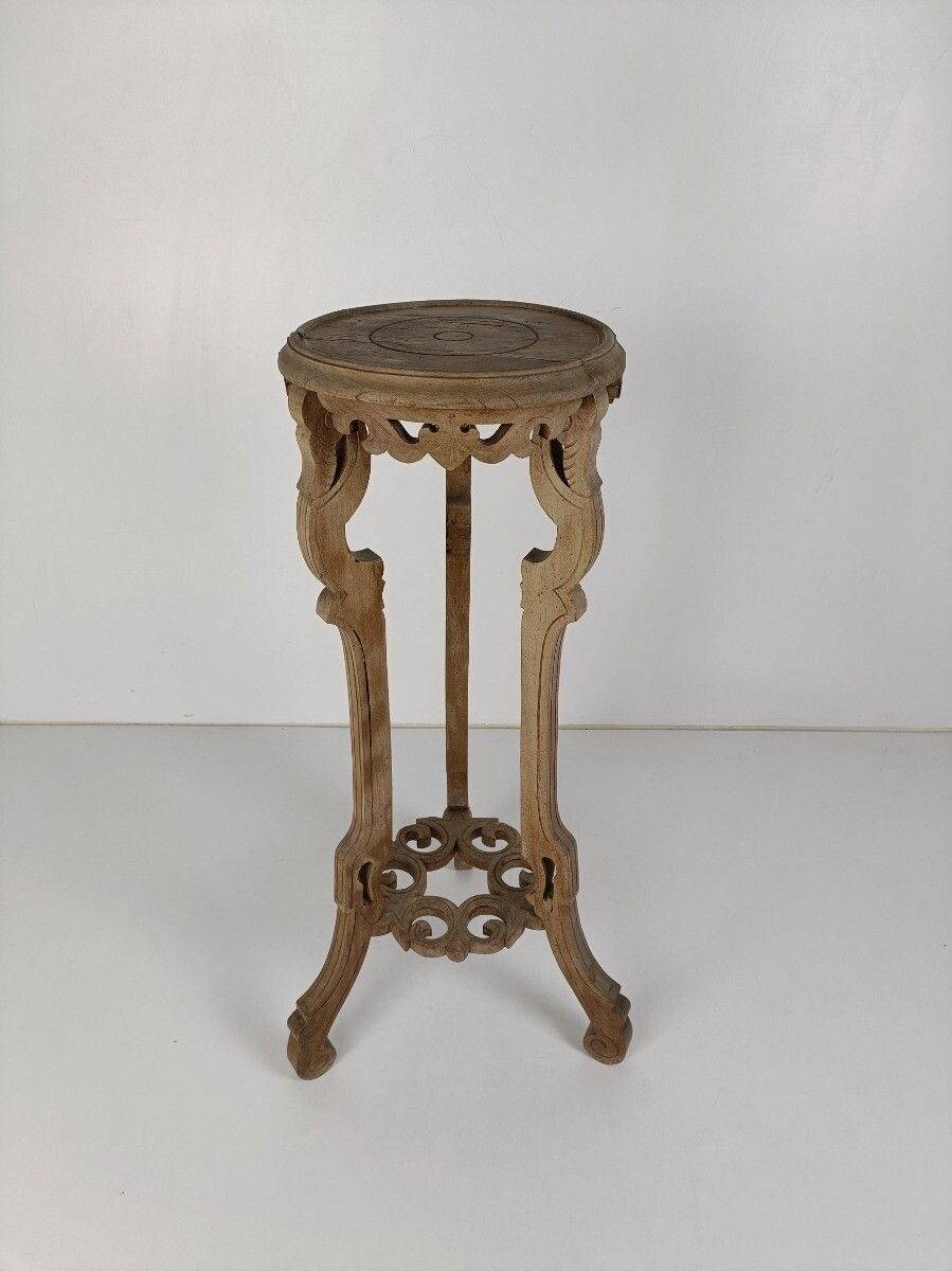 Sandblasted  Carved Wood Two Tier Pedestal Ornate Antique Plant Bonsai Table Sta photo furniture