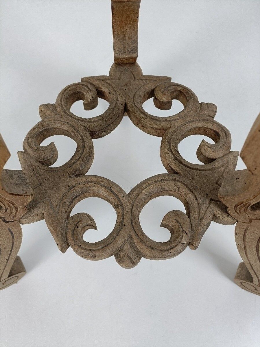 Sandblasted  Carved Wood Two Tier Pedestal Ornate Antique Plant Bonsai Table Sta photo buy