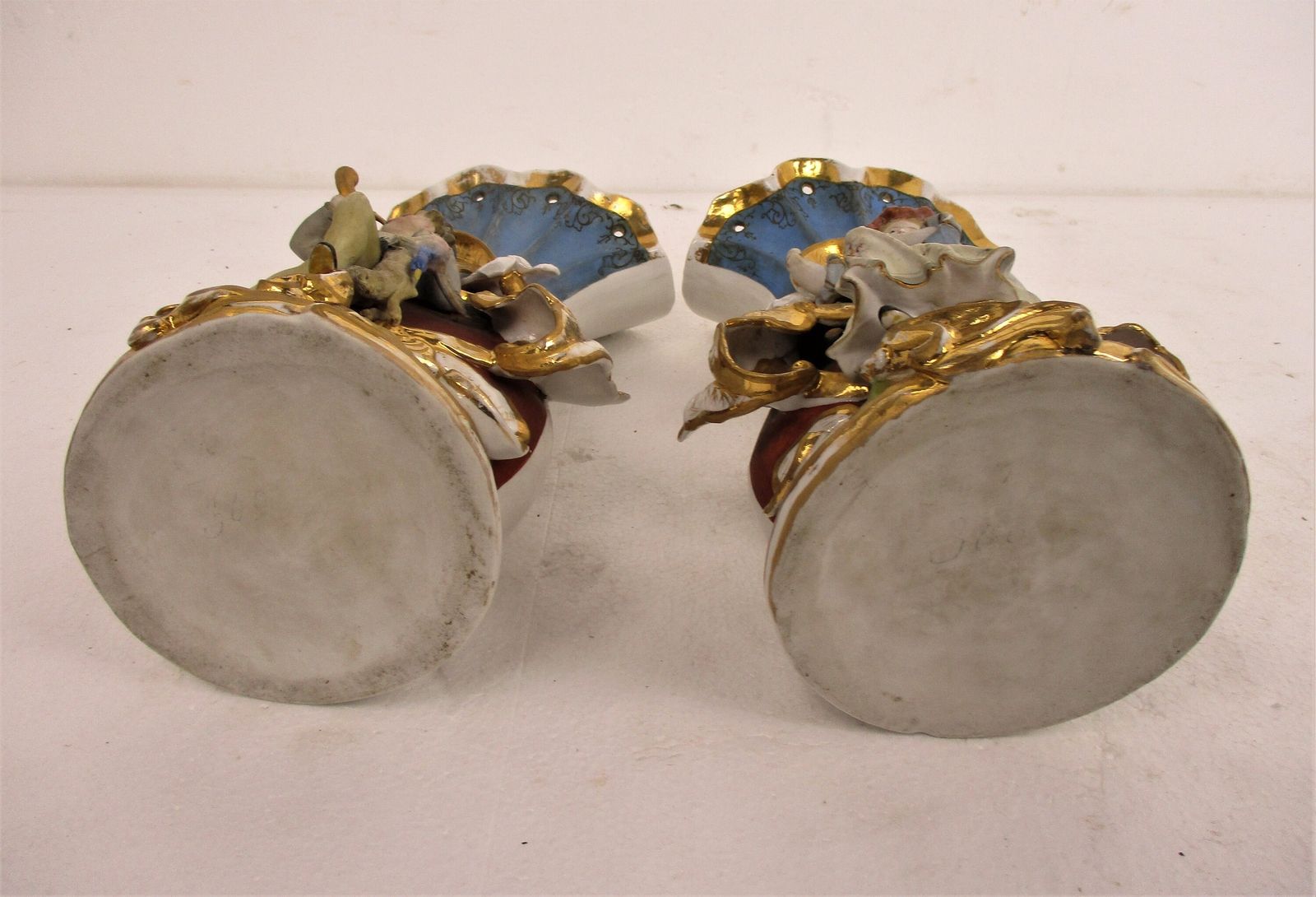 photo for sale Stunning Pair Large Antique Vieux Paris Porcelain Flair Cornet Vases Porcelain F