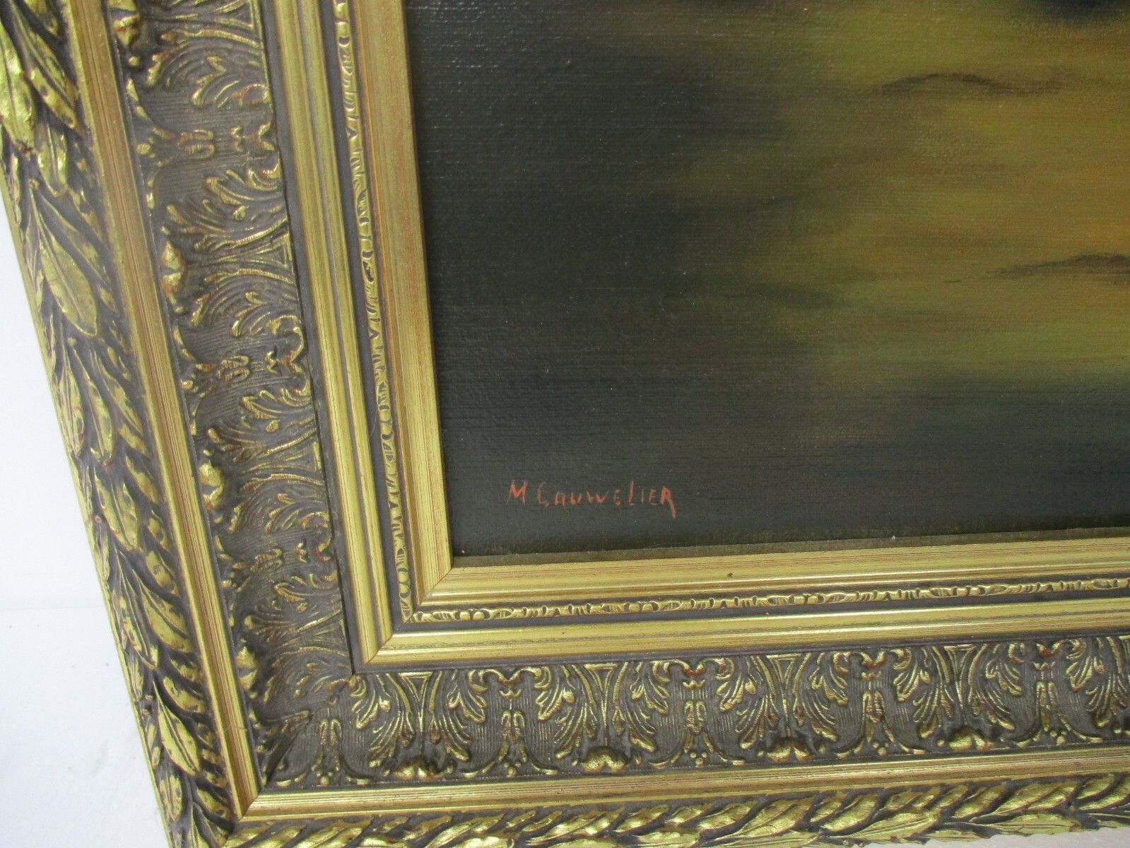 Large Painting Framed Ornate Oil On Canvas Signed M. Cauwelier Farm Peasants photo 408.0