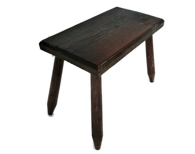 Hand Carved Wood  Milking Stool Style Pedestal Table Plant Flower Bonsai Stand S