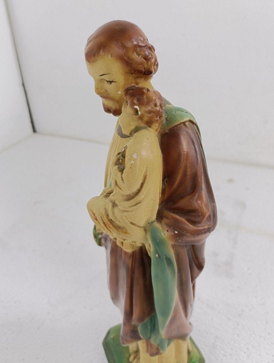 Statue Saint Joseph Protector Of Homes Infant Jesus Polychrome Plaster Lillies photo Art