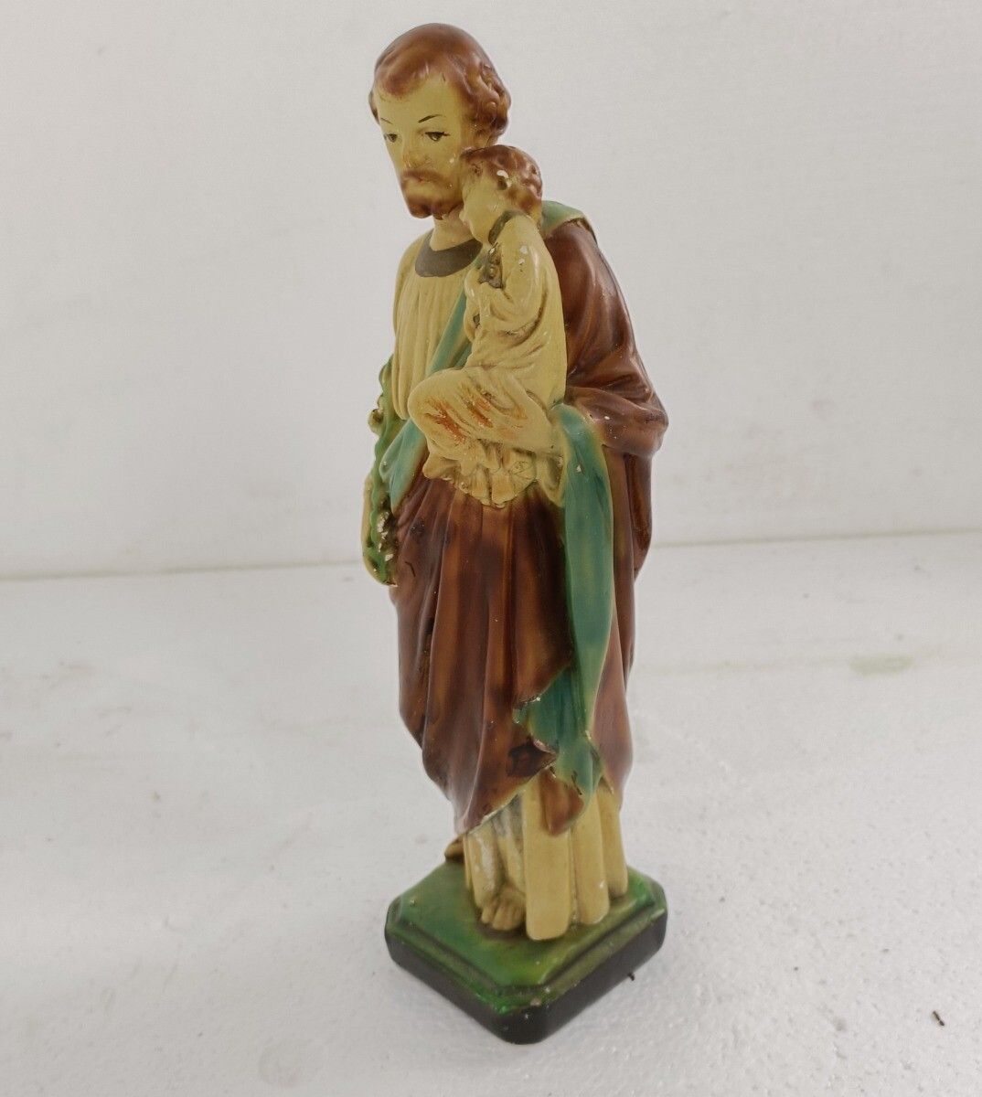 Statue Saint Joseph Protector Of Homes Infant Jesus Polychrome Plaster Lillies photo 73.0
