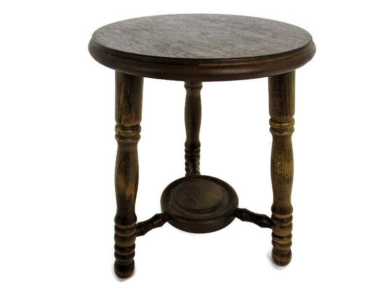 Vintage Hand Carved Wood 2 Tier Milking Stool Pedestal Table Plant Flower Bonsai