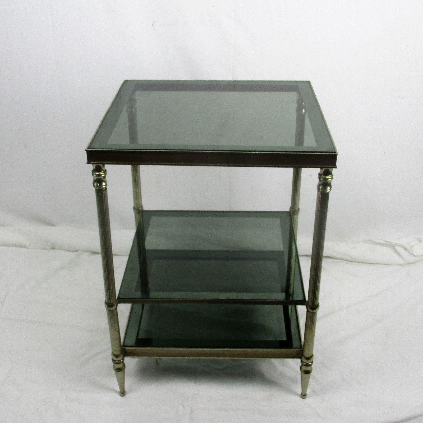 Vintage Small Coffee Cocktail Side Table 3 Tier Smoked Glass Chrome Funky Practi photo for sale