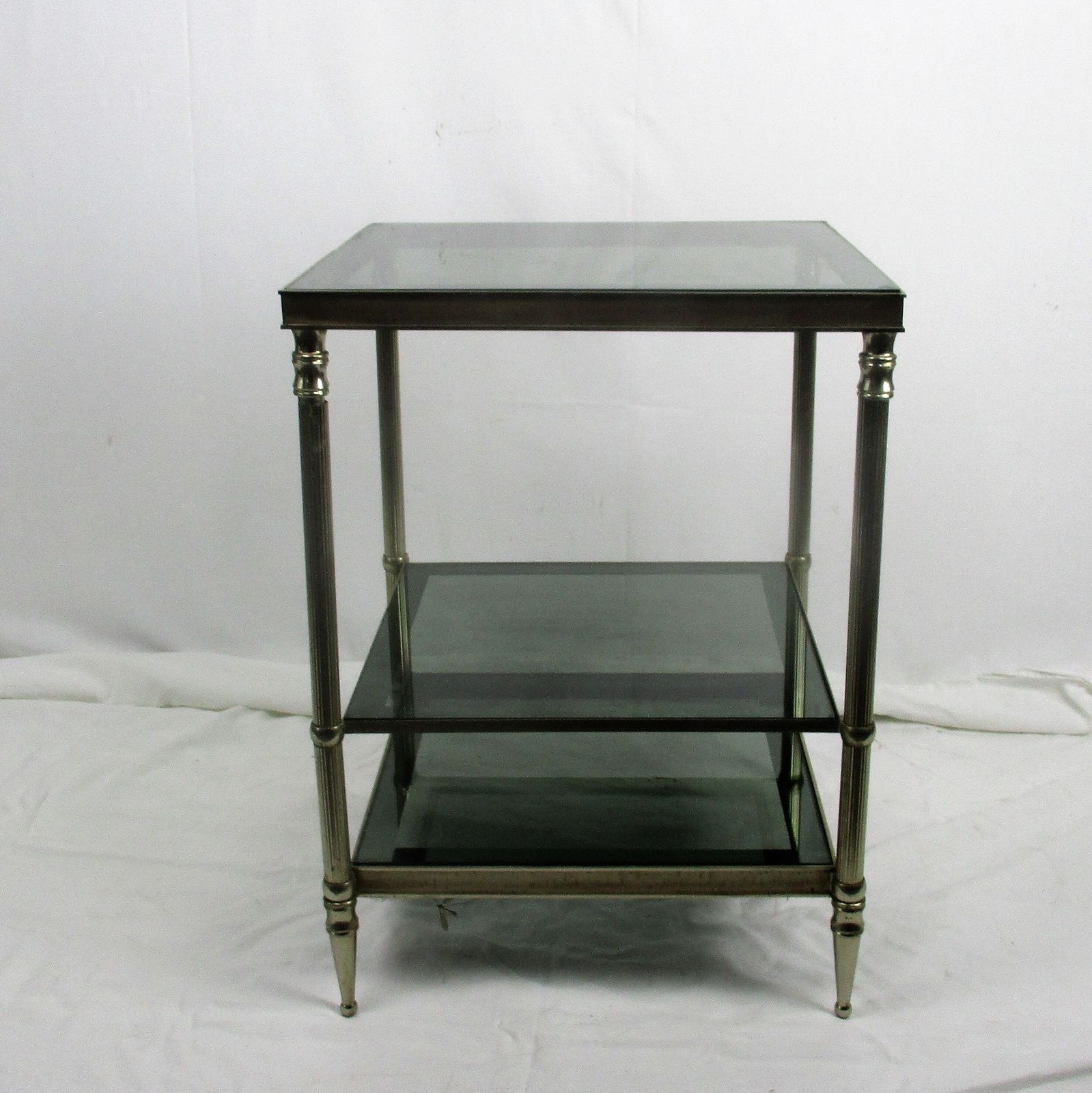 Vintage Small Coffee Cocktail Side Table 3 Tier Smoked Glass Chrome Funky Practi photo Furniture