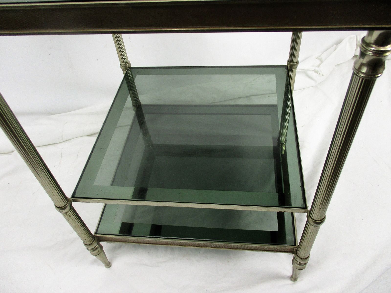 Vintage Small Coffee Cocktail Side Table 3 Tier Smoked Glass Chrome Funky Practi photo vintage
