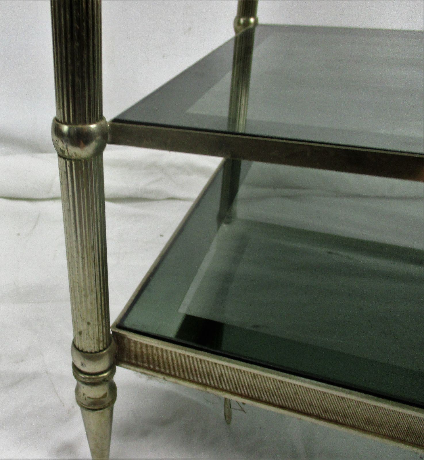 photo for sale Vintage Small Coffee Cocktail Side Table 3 Tier Smoked Glass Chrome Funky Practi