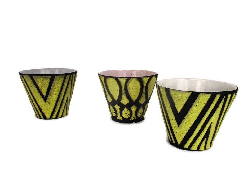 Set Of 3 West Germany Vintage Mid Century Modern Planters Flower Pots Ceramic Ab
