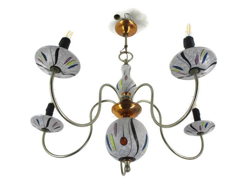 Porcelain Ceramic  Brass Chandelier  West Germany Style 5 Arms Lights Wonderful