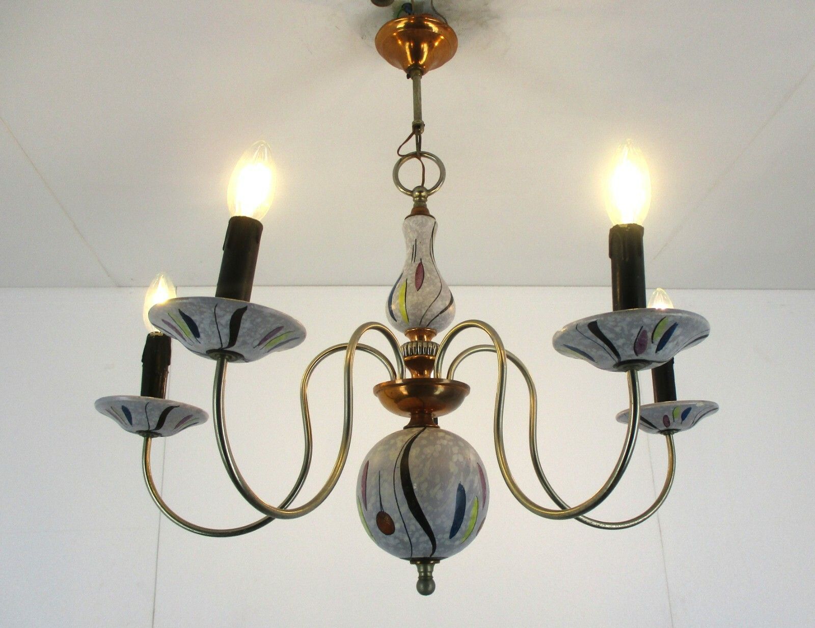 Porcelain Ceramic  Brass Chandelier  West Germany Style 5 Arms Lights Wonderful photo buy