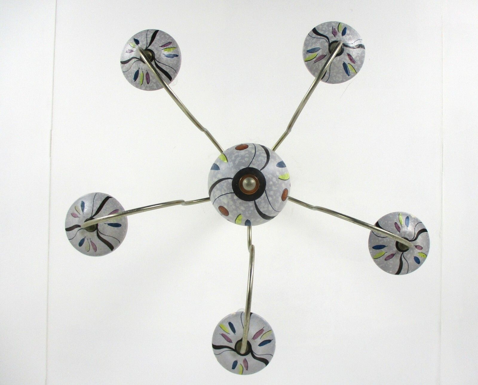 Porcelain Ceramic  Brass Chandelier  West Germany Style 5 Arms Lights Wonderful photo vintage