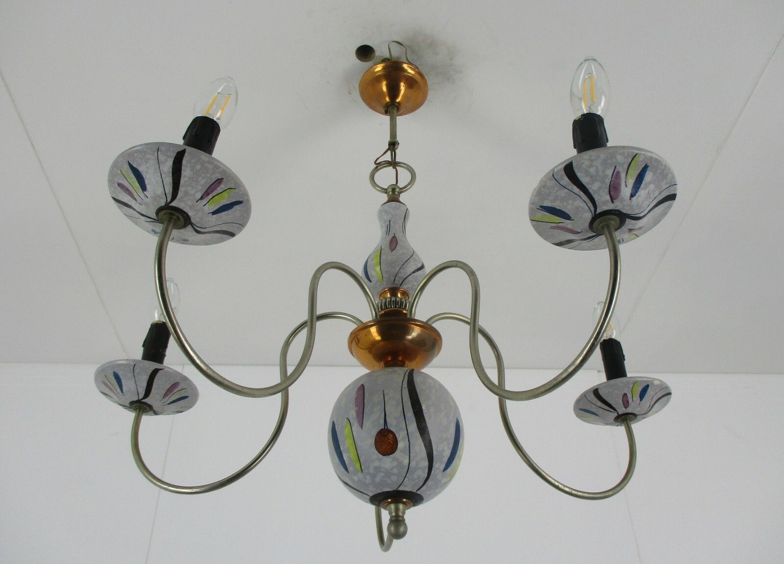 photo furniture Porcelain Ceramic  Brass Chandelier  West Germany Style 5 Arms Lights Wonderful