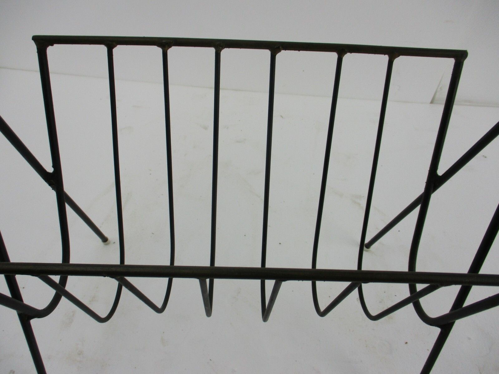 Side Table Magazine Rack  Wrought Iron Legs Glass Top Hand Painted Swans Vintage photo 196.0