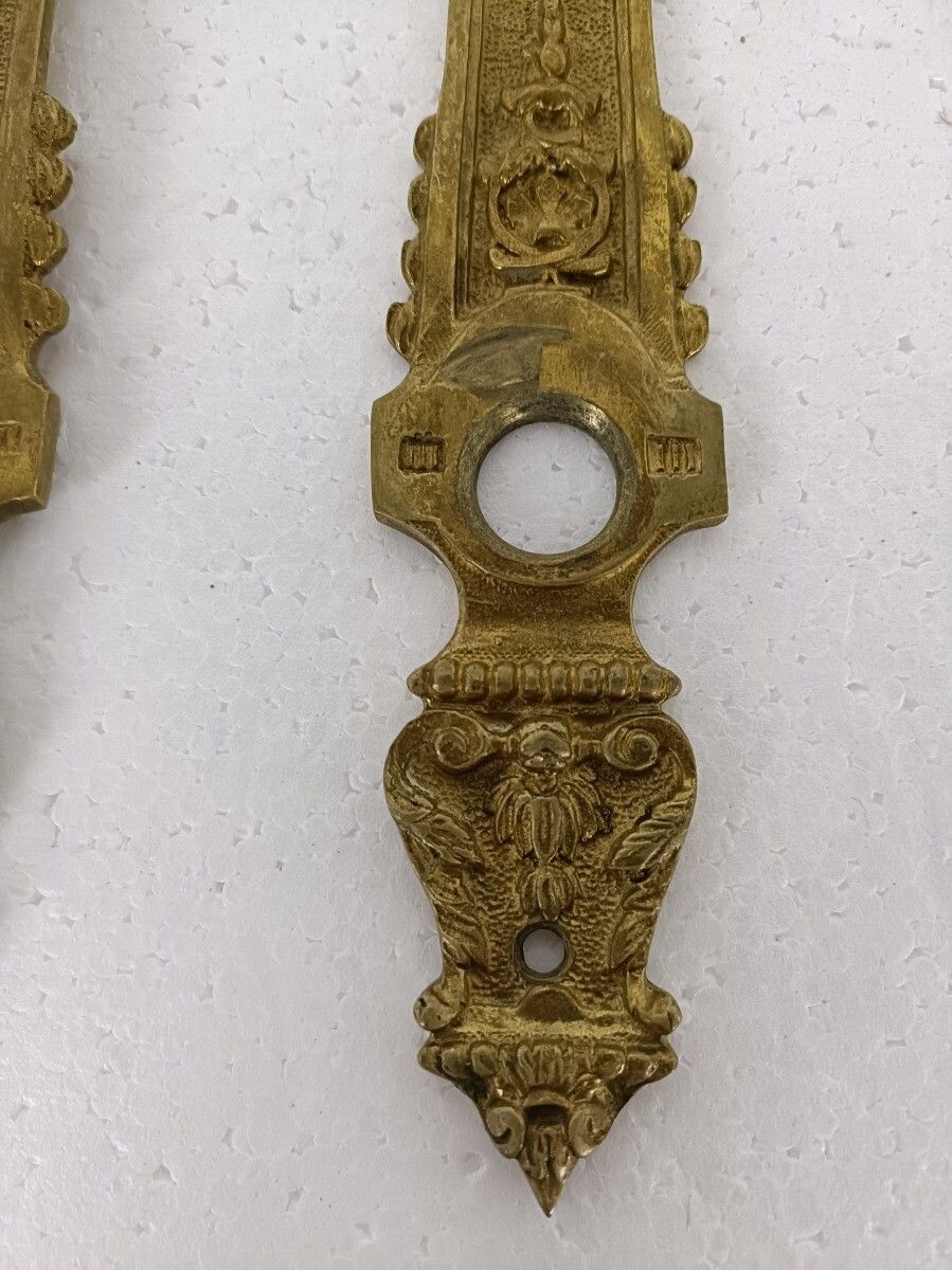 Large Antique Brass Door Pull Push Handle Reclaimed Architectural Ornate photo for sale