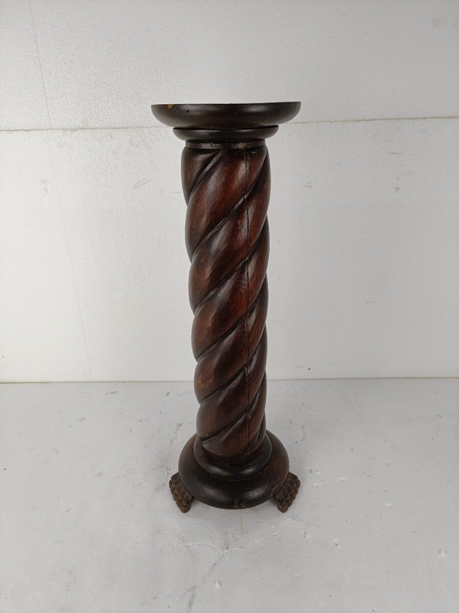 Large Hand Carved Wood Barley Twist  Farmhouse Country Barn Style T  Side Displa photo Furniture