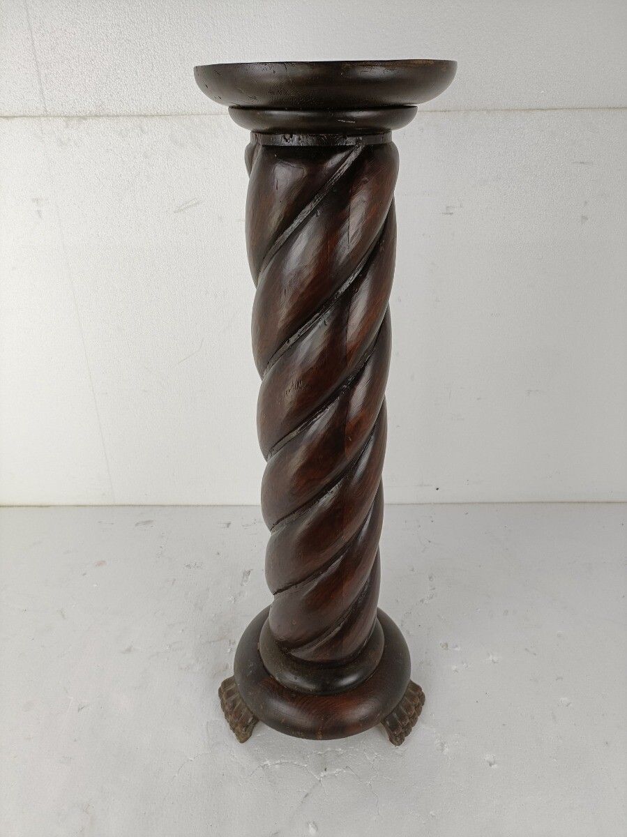Furniture Large Hand Carved Wood Barley Twist  Farmhouse Country Barn Style T  Side Displa photo