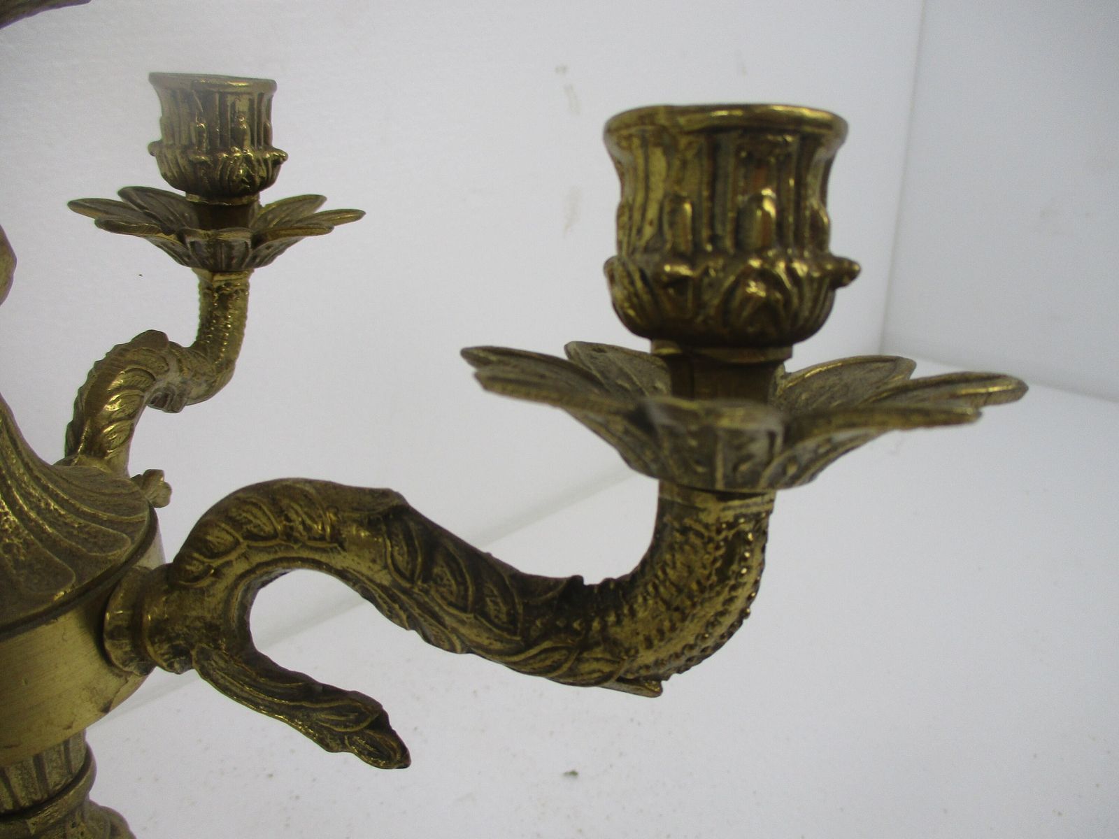 Gorgeous Brass Ornate Embossed Candle Holder Stick Candelabra 5 Arm Flowers Love photo for sale