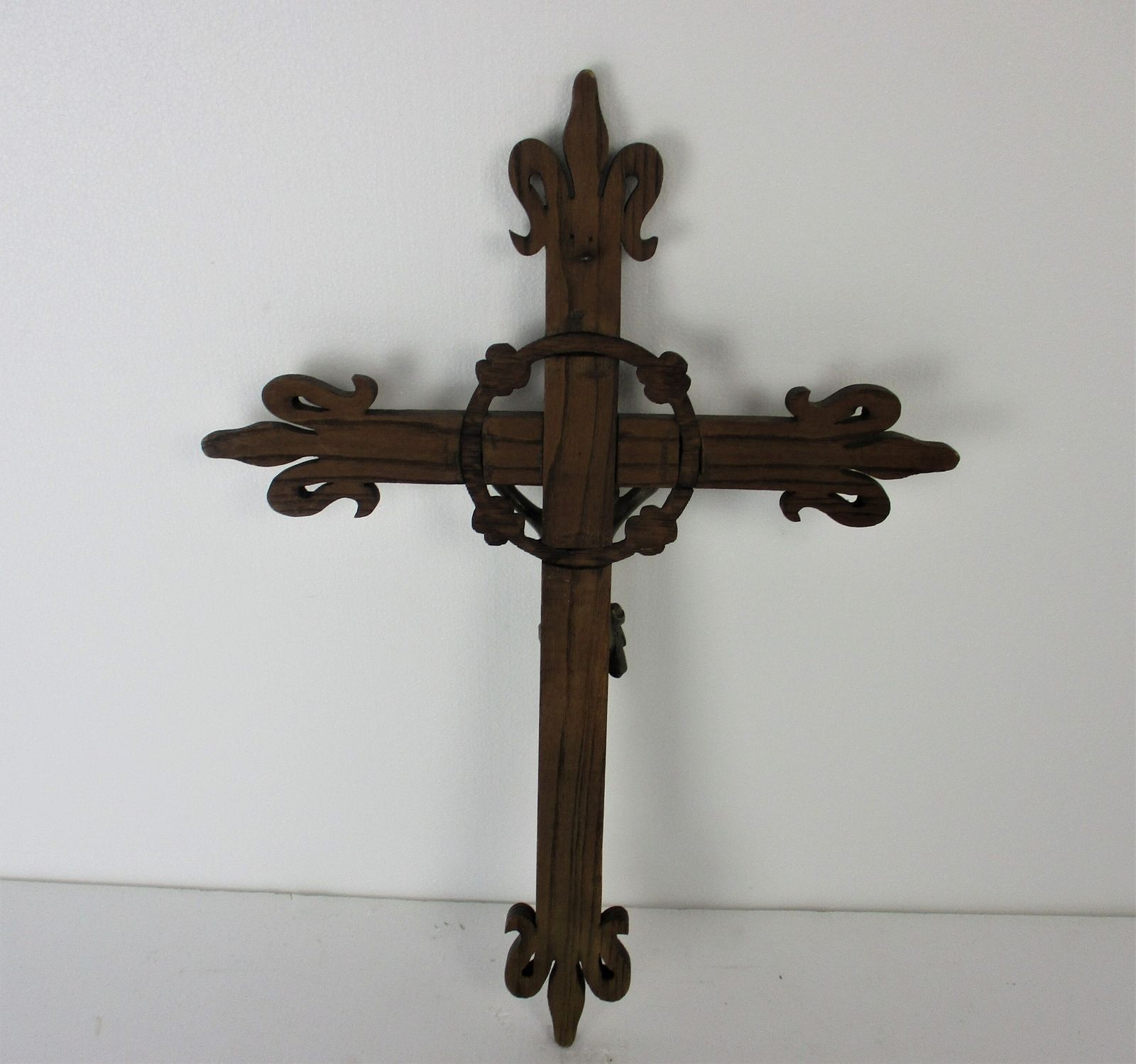 photo furniture Xl Hand Carved Wood Hanging Ornate Church Chapel Crucifix French Fleur De Lis Fa