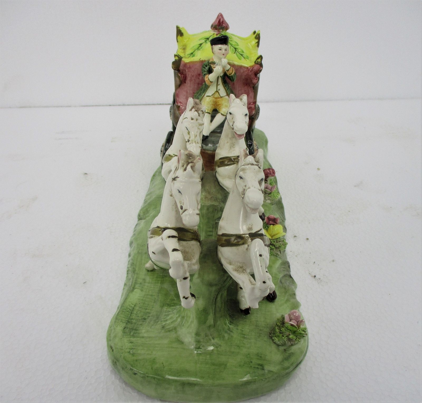 Porcelain Statue Figurine Victorian Lady In Carriage Driver Four Horses Beautifu photo Home Decor