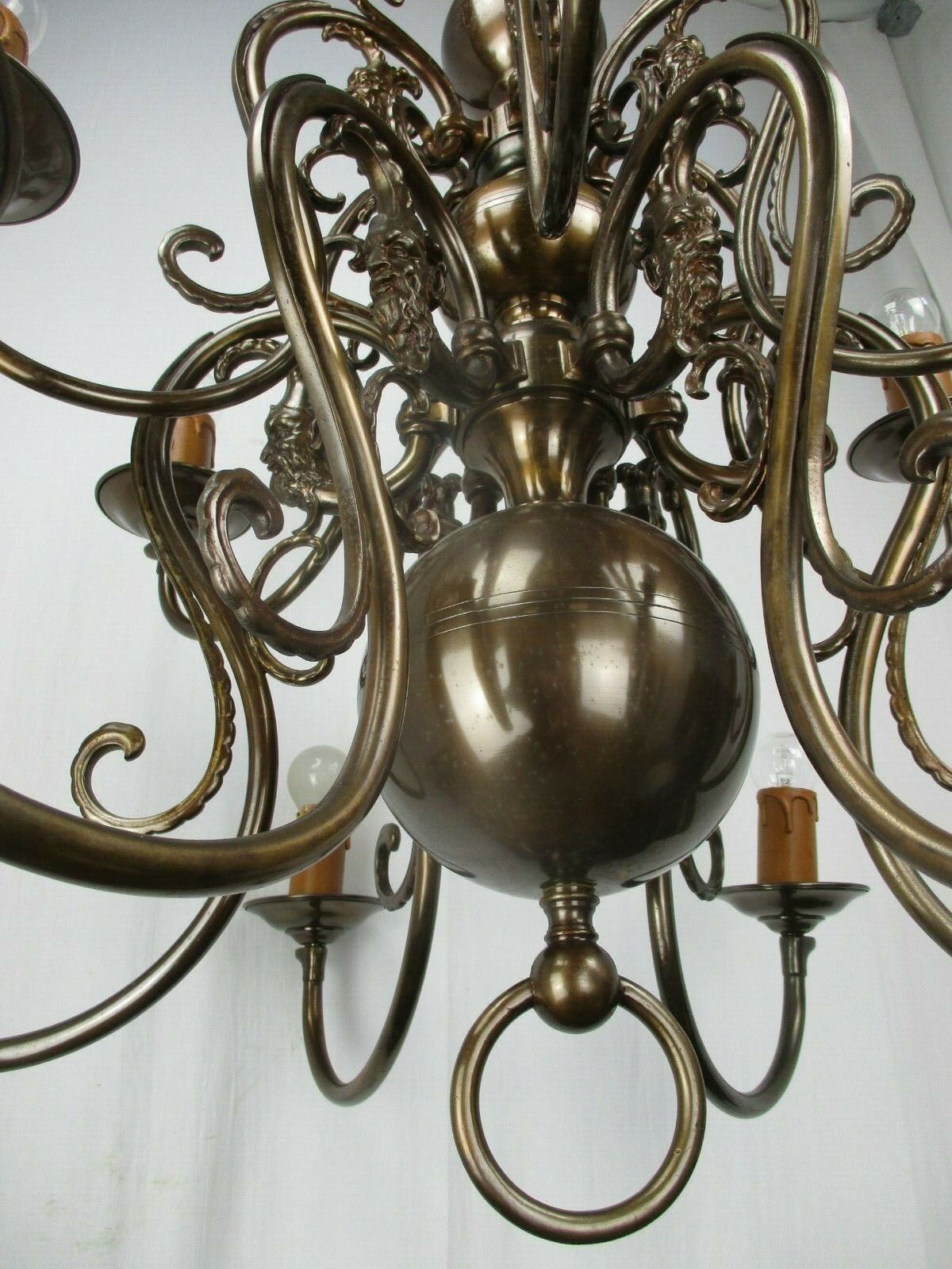 photo for sale Huge Antique Flemish Double 12 Arms Castle Chandelier Eagle Jesters Gothic Brass