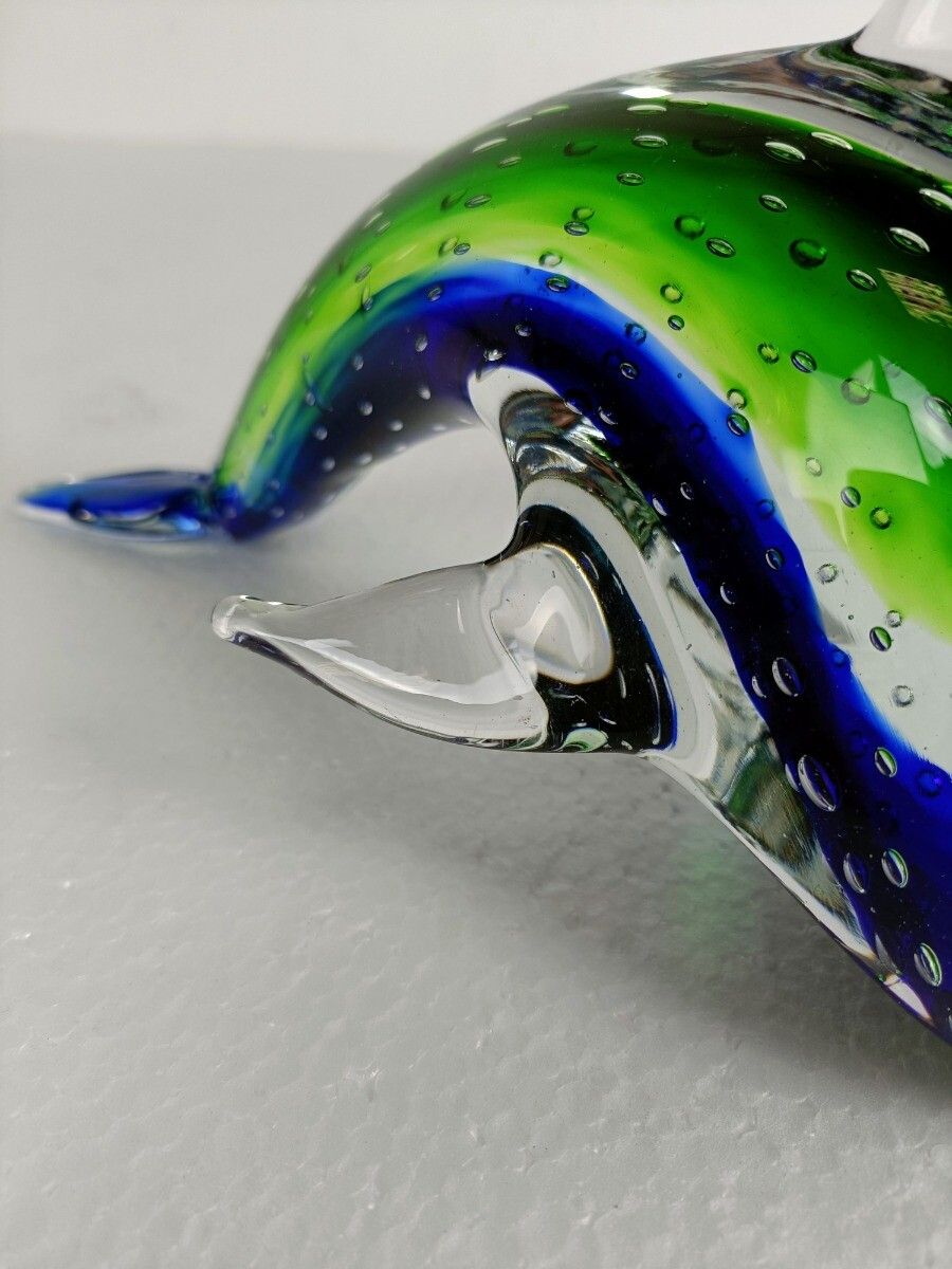 Murano Exotic Blue Art Glass Hand Blown Dolphin Italy Signed Gorgeous Vintage photo 153.0