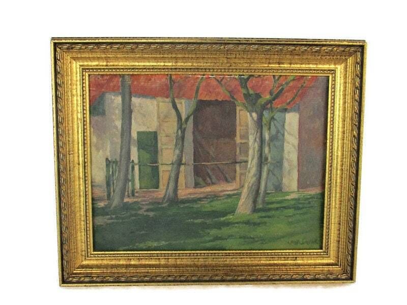 Small Lovely Oil Painting On Canvas Framed Farm Lovely Signed P. Aflimont