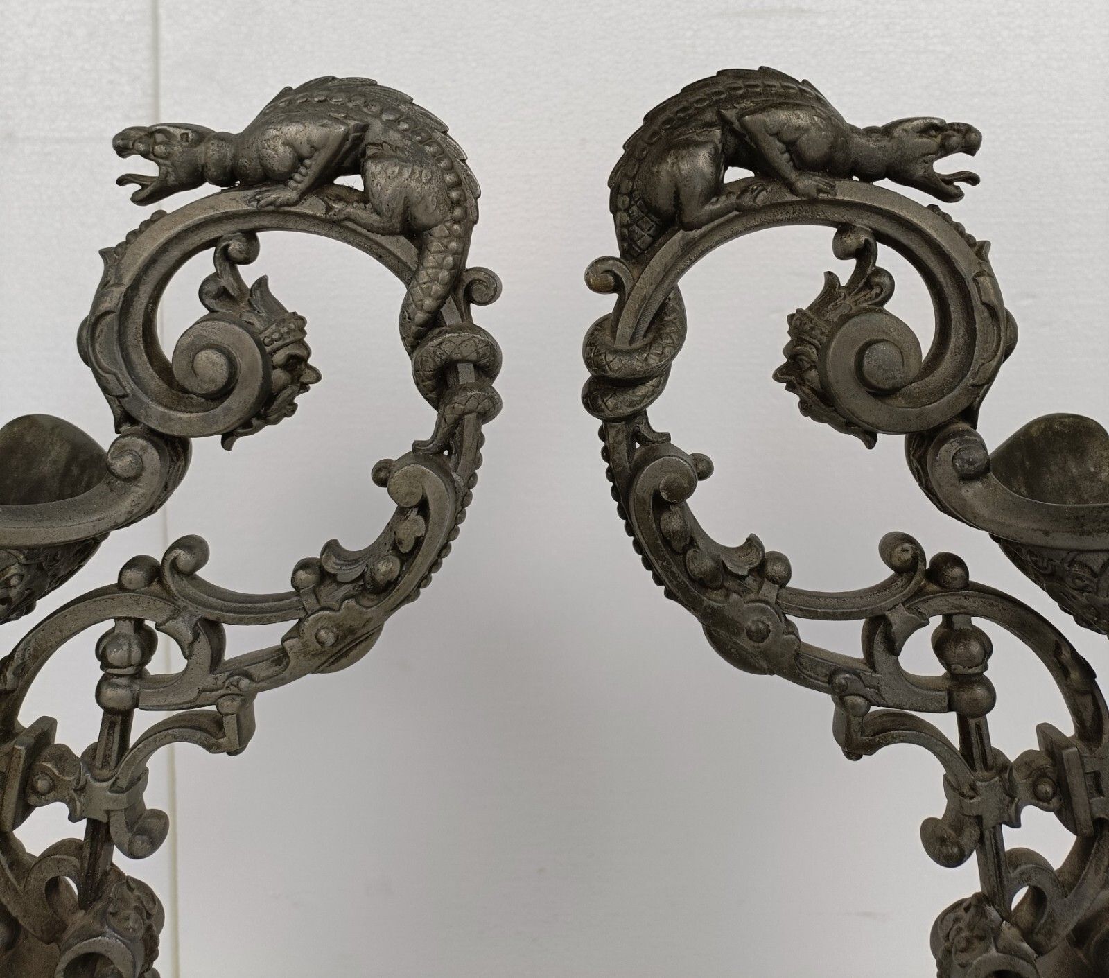 Couple Art Nouveau Jar Pitcher Spelter Art Work Mythology Dragons Medusa Htf photo furniture