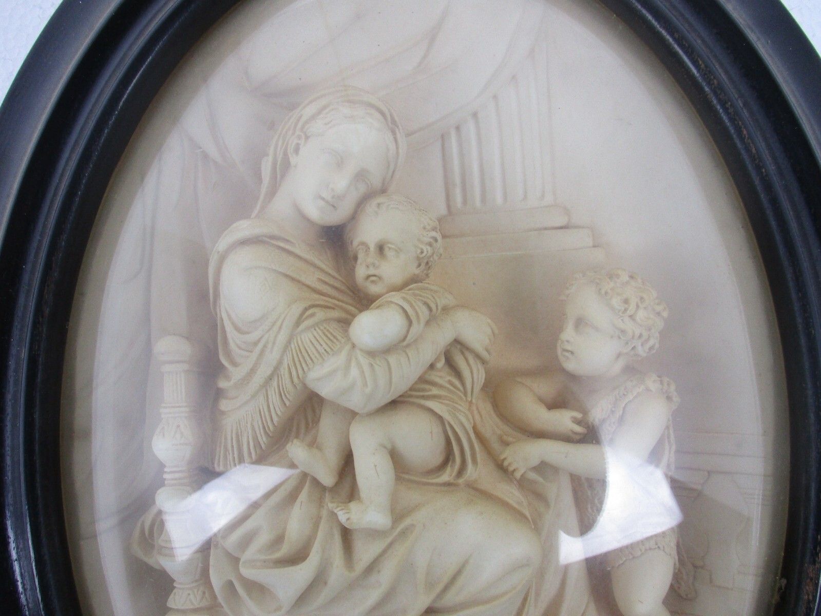 Antique Ornate Frame  Convex Glass Dome Wood  Our Lady Della Sedia Htf Collector photo furniture