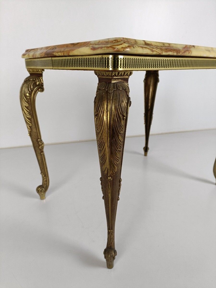 Modernist Hollywood Regency Side Occasional Coffee Wine Table Marble Top Brass O photo Furniture