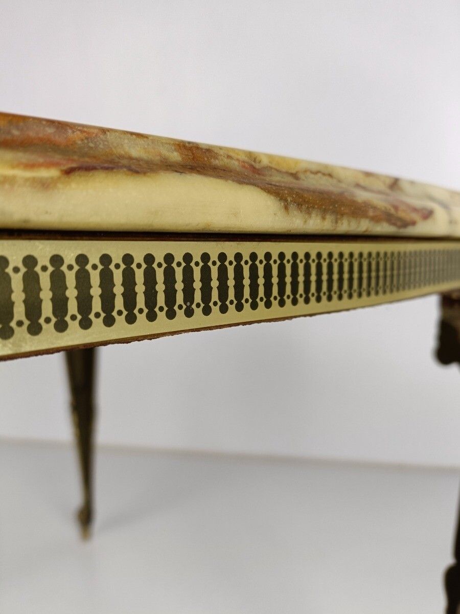 Modernist Hollywood Regency Side Occasional Coffee Wine Table Marble Top Brass O photo buy