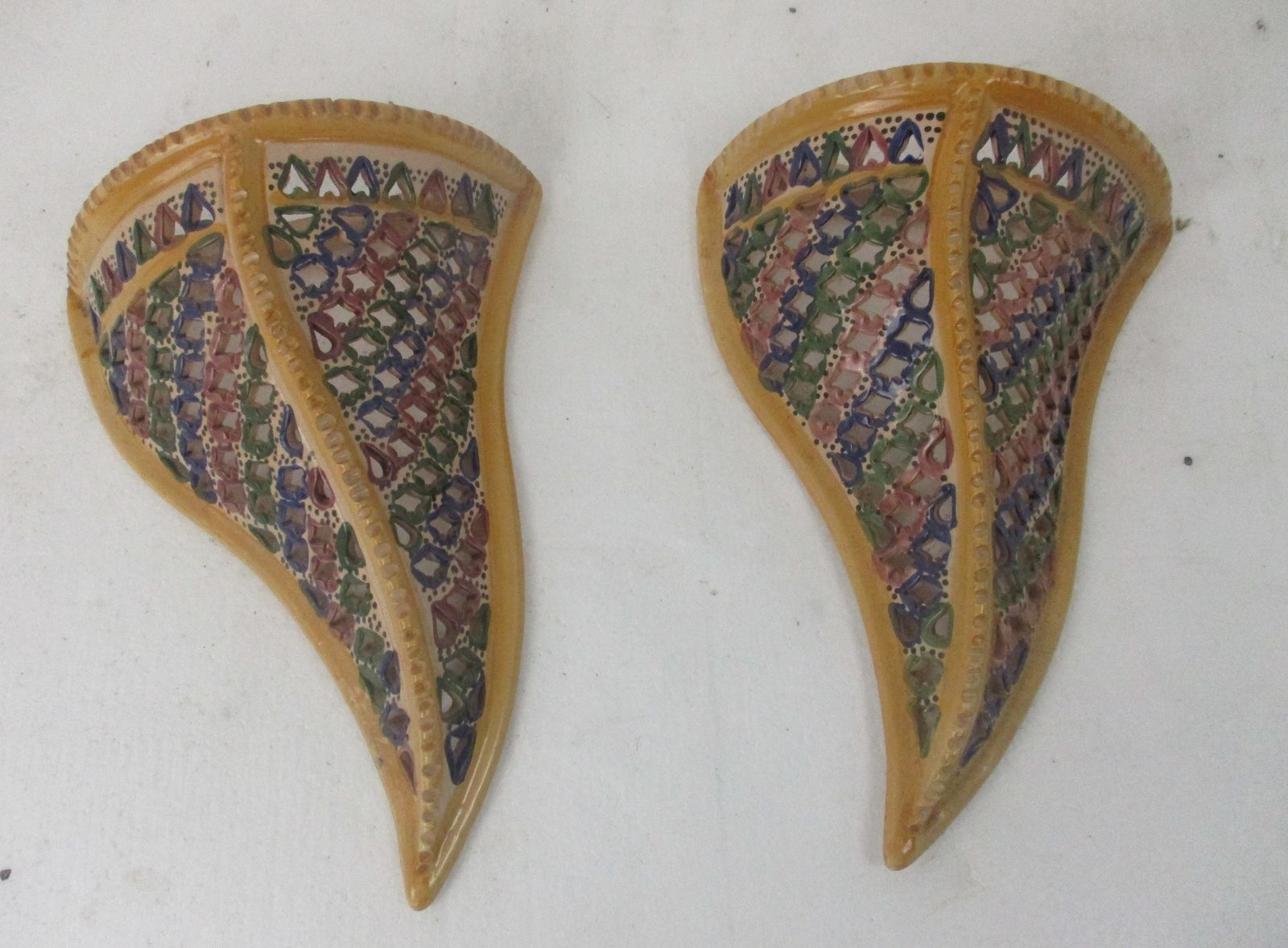 Couple Of Ceramic Wall Hangings Planters Polychrome Hand Made Italian Style Love photo furniture