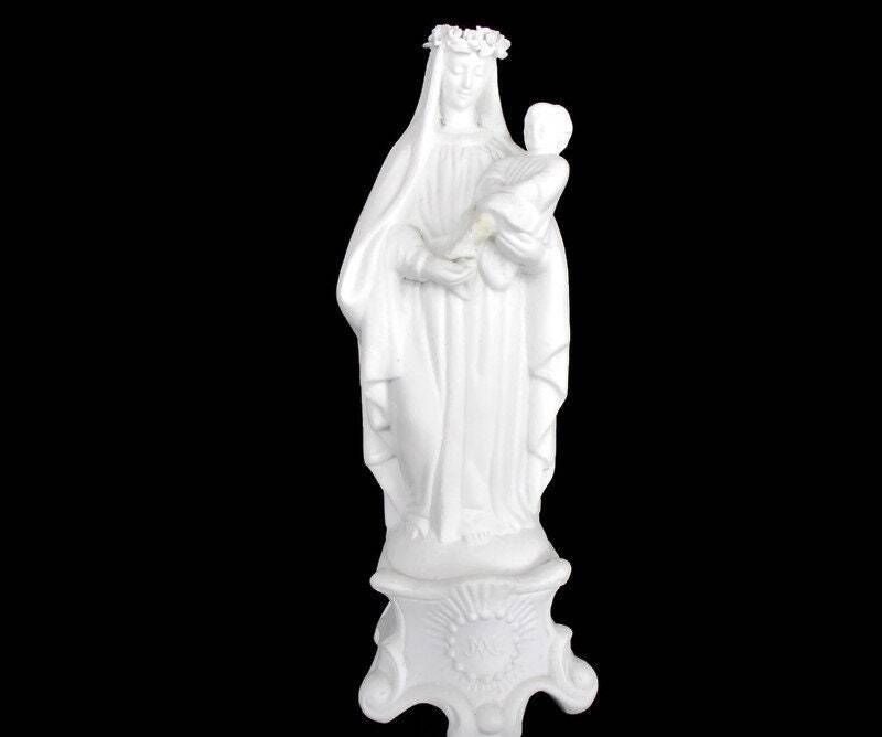 Antique Bisque Porcelain Statue Virgin Our Lady Mary Madonna With Infant Jesus G