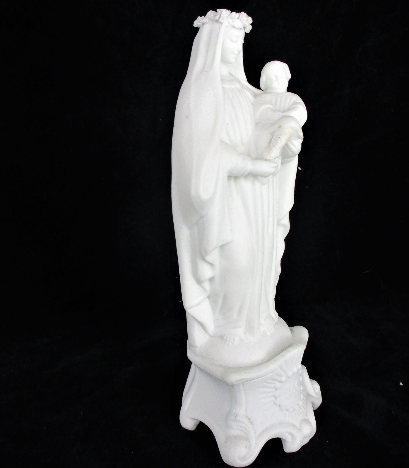Antique Bisque Porcelain Statue Virgin Our Lady Mary Madonna With Infant Jesus G photo 142.0