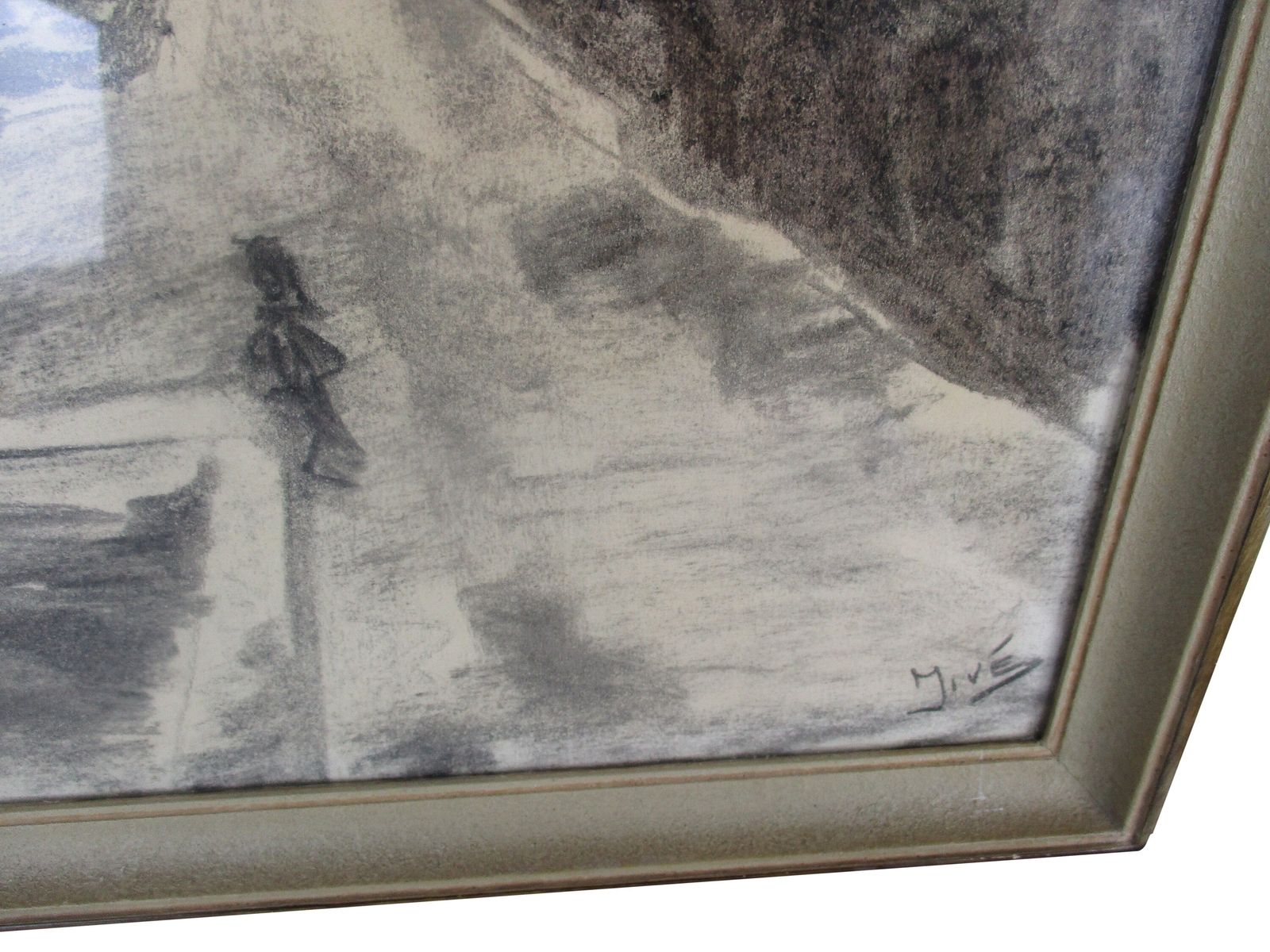 Lovely Framed Sketch Pencil Paris Seine Eiffel Tower Signed Jivé Wall Hanging photo 142.0