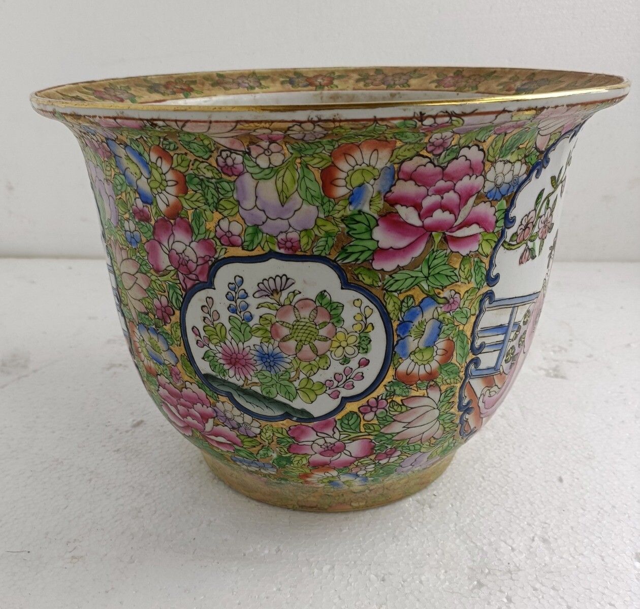 Vintage Chinese Porcelain Enamel  Koi Fish Bowl Planter Vase Cachepot Family R photo furniture