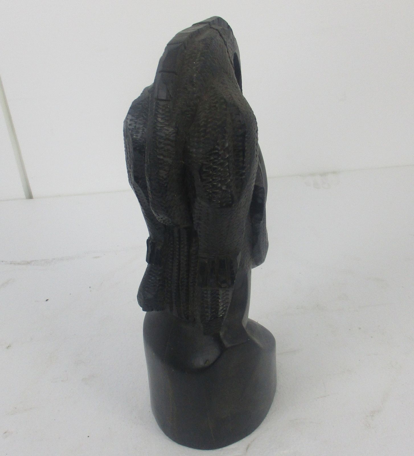 Large Vintage African Statue Handmade Carved Dark Wood Tribal Art Man Bust photo Art