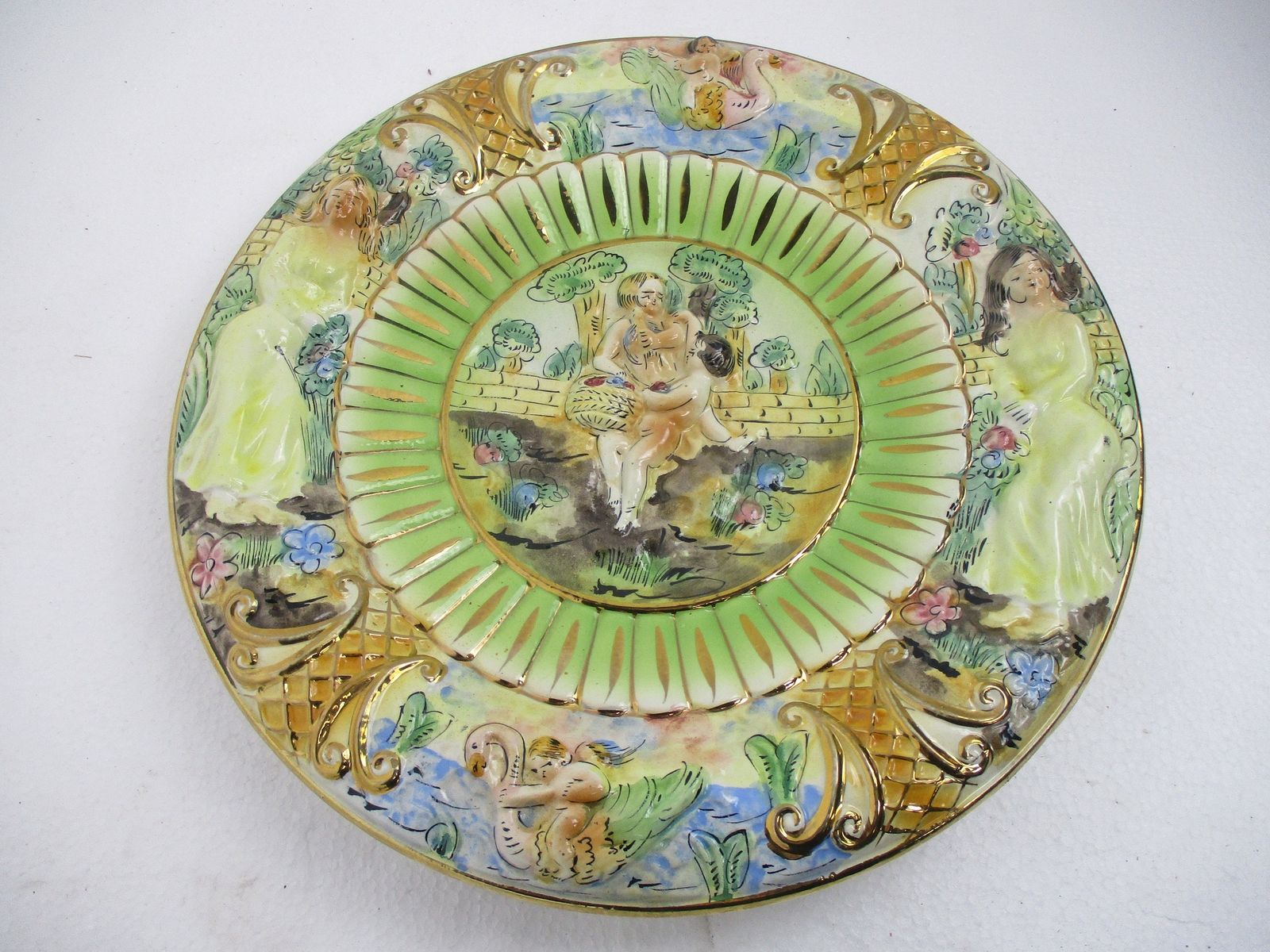 Capodimonte Charger Plate Plaque Porcelain Italy Marked Cherubs Playing In Garde photo furniture