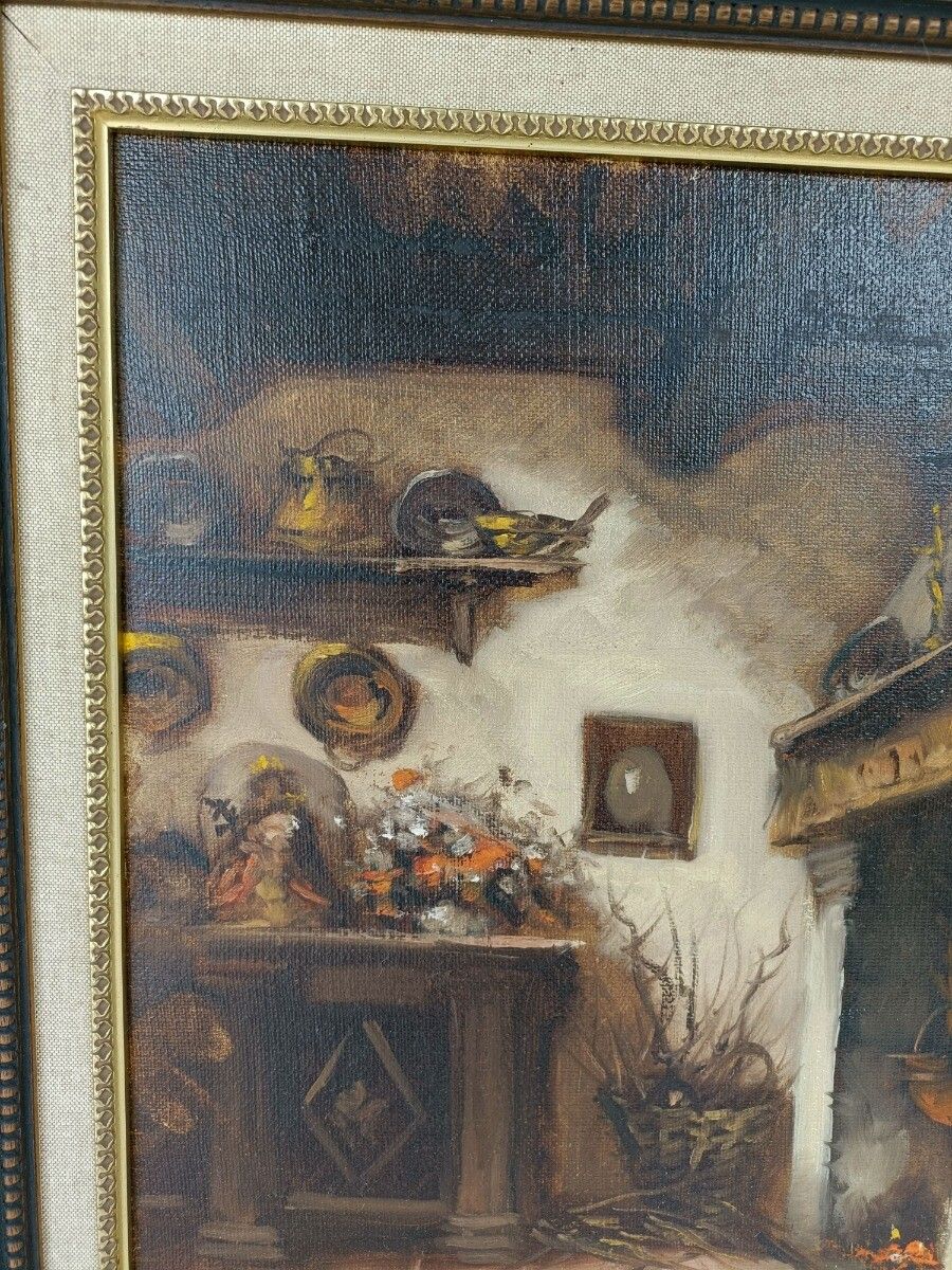 Oil Painting On Canvas Signed Framed Wood Interior Barn House Gorgeous photo for sale