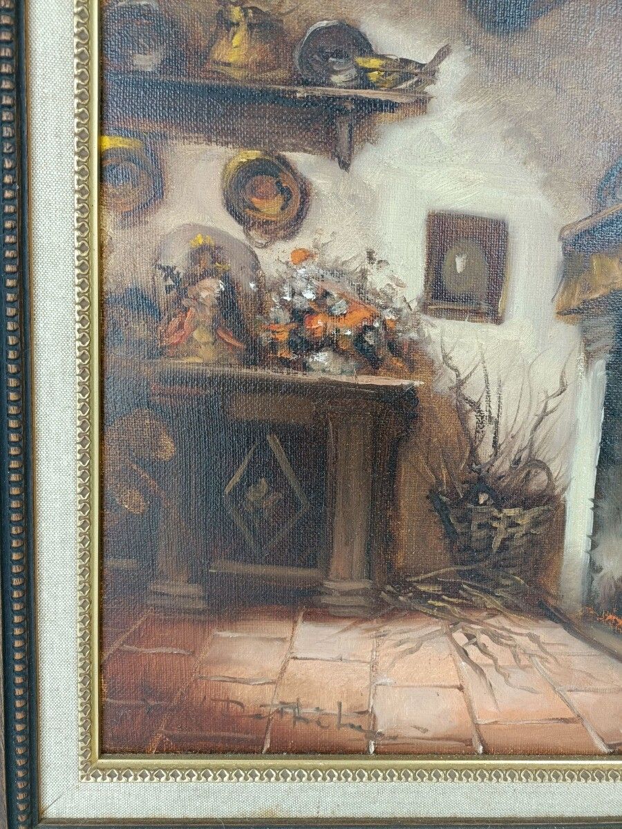 Oil Painting On Canvas Signed Framed Wood Interior Barn House Gorgeous photo Art