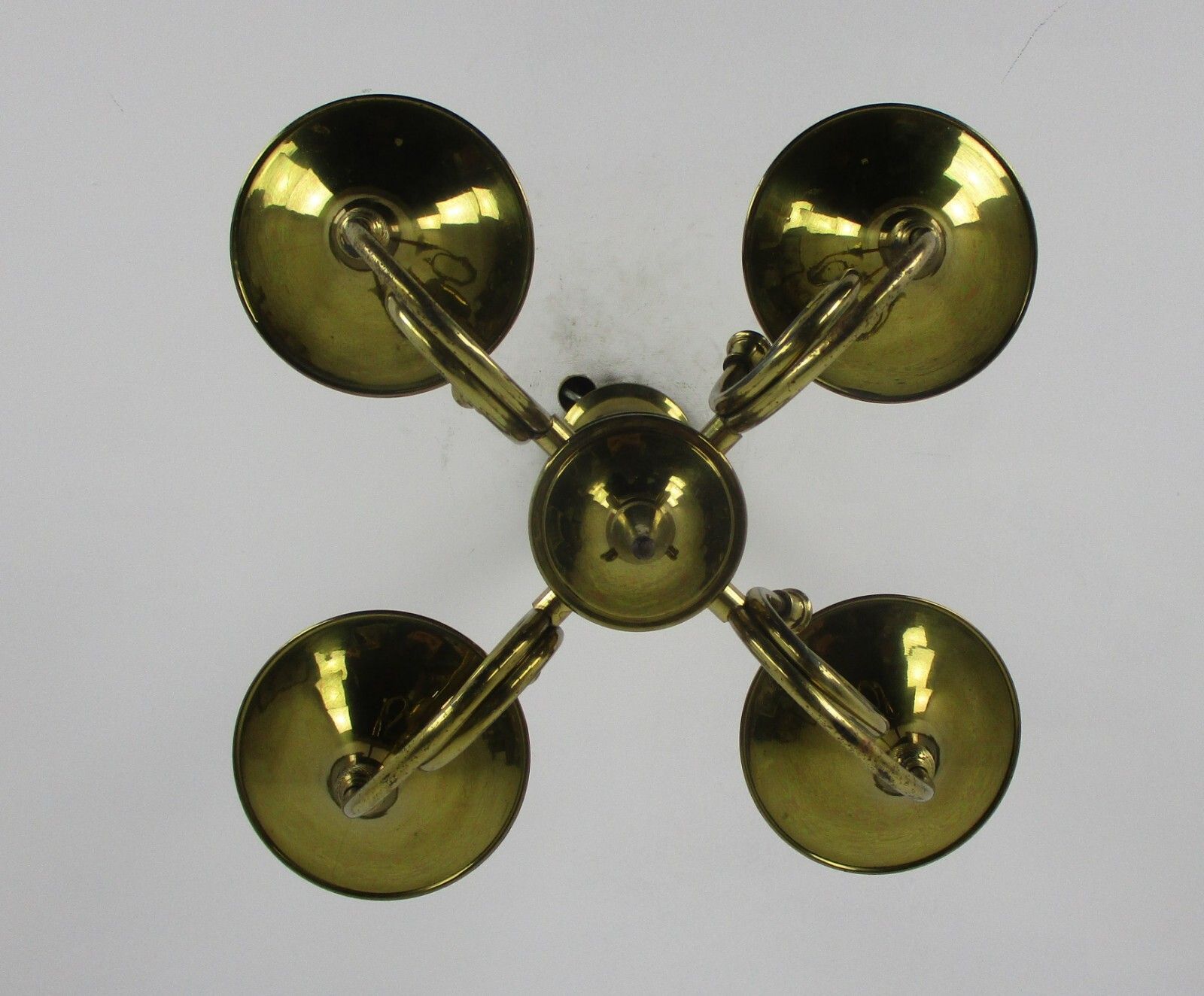 Trumpet Chandelier + Trumpet Wall Sconce Brass  4 Arms Hollywood Regency Set photo Lighting
