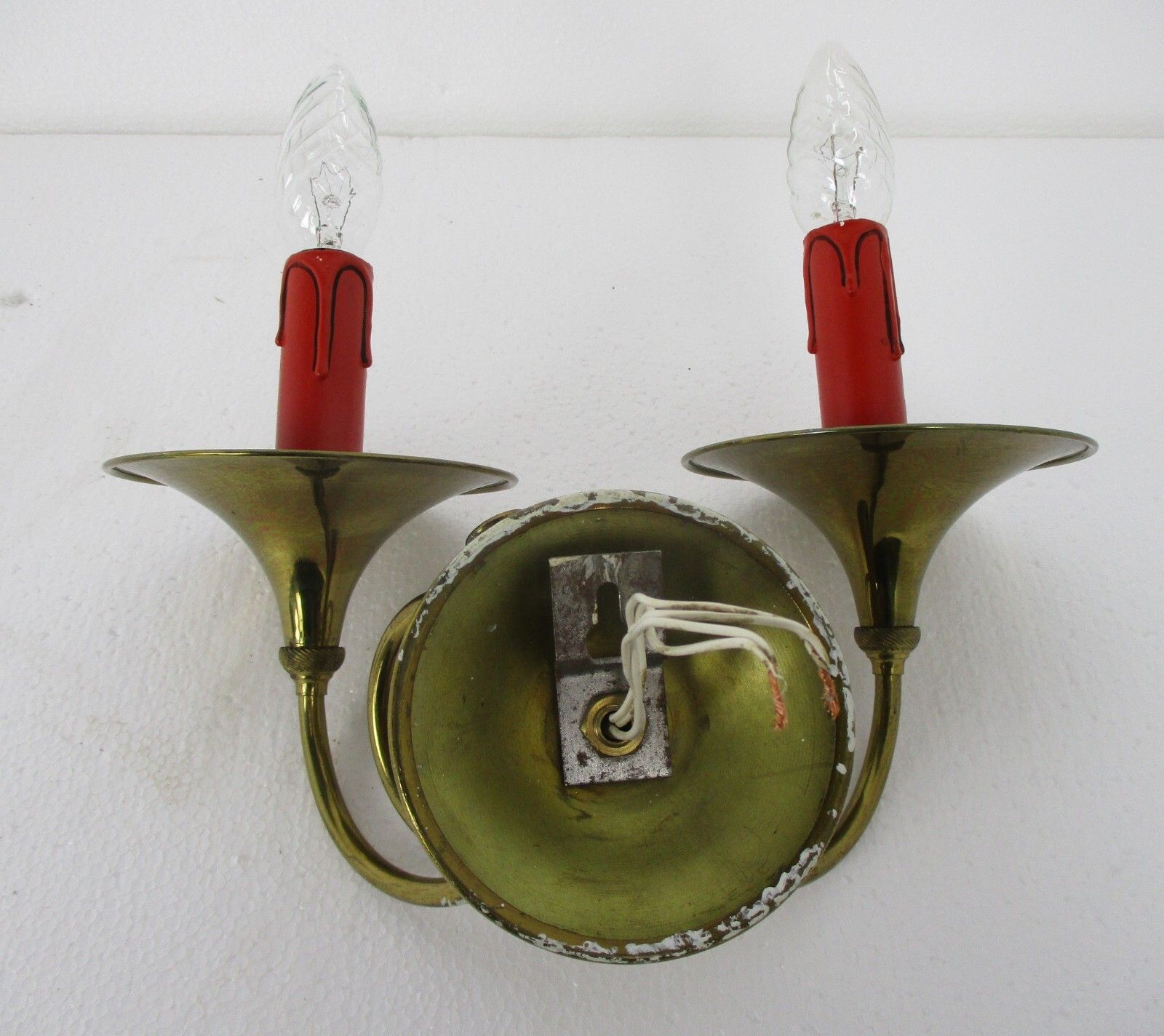 photo for sale Trumpet Chandelier + Trumpet Wall Sconce Brass  4 Arms Hollywood Regency Set