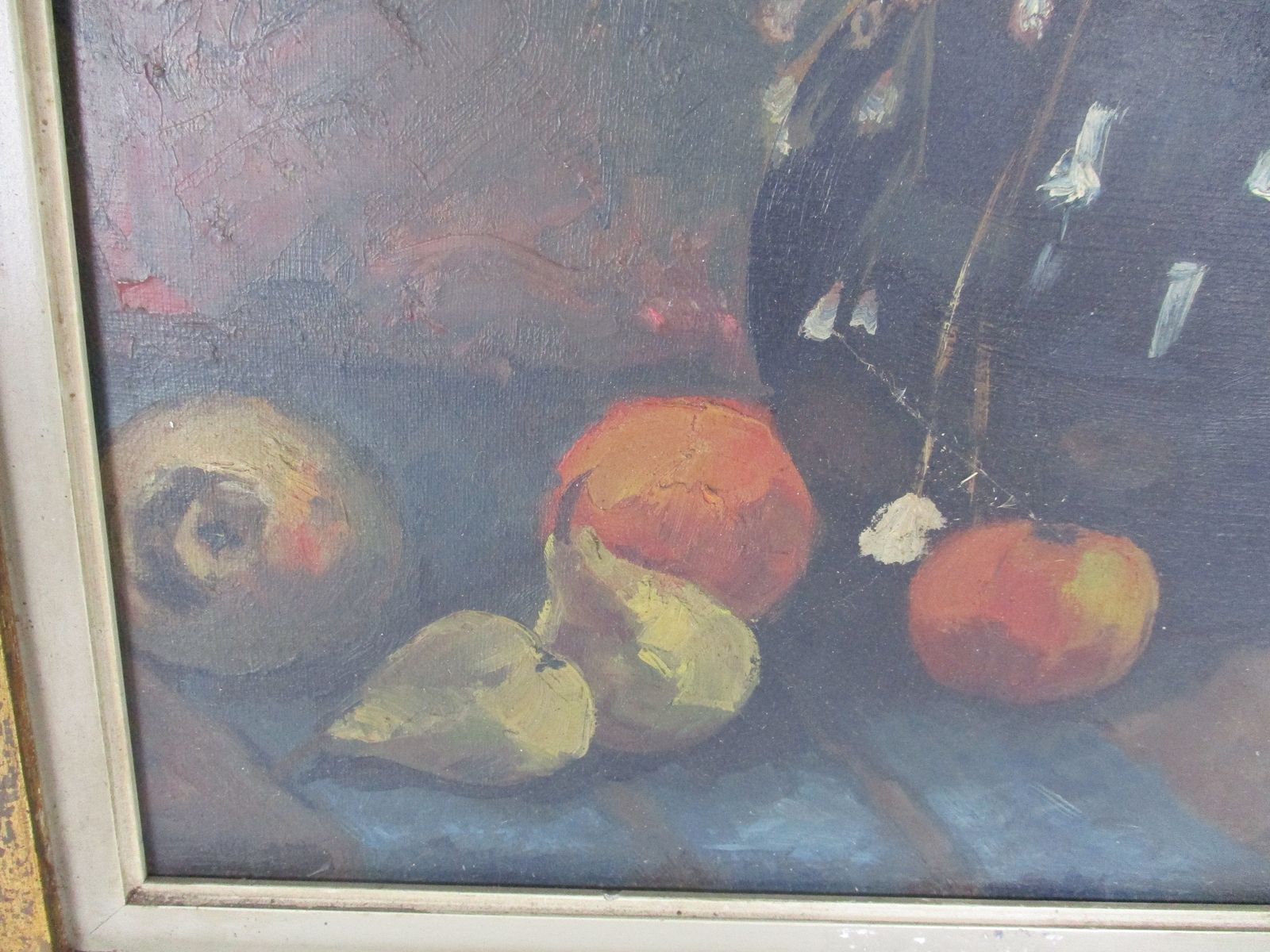 Oil Painting On Canvas  Gorgeous Wooden Frame Still Life Flowers Vase Signed E photo Art