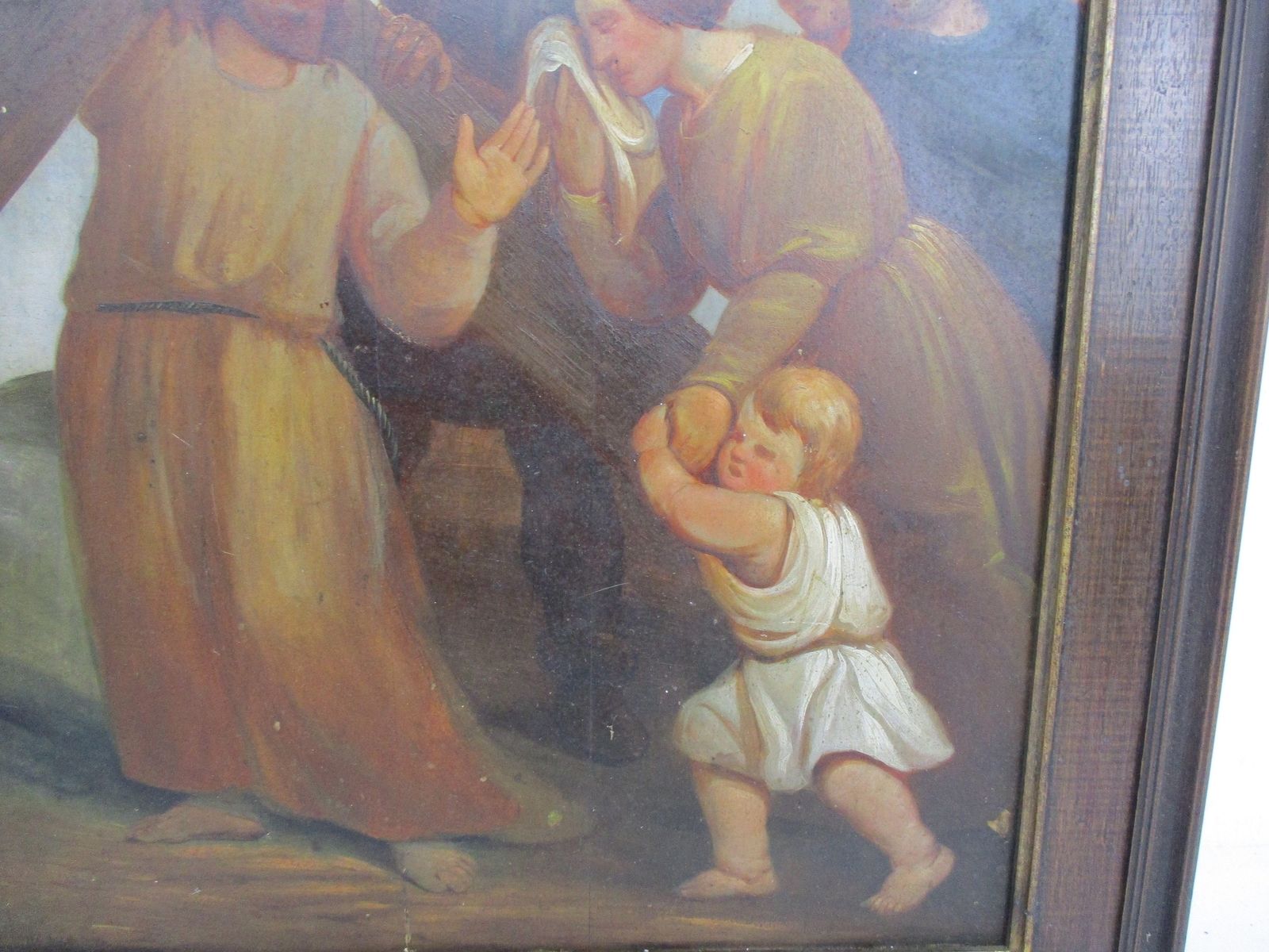 Painting Oil On Wood Framed Jesus Christ Savior Crucifixion Golgotha Angels Roma photo furniture